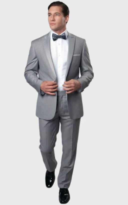 Big and Tall Tuxedo - Slim Fit Light Grey 1 Button Peak Lapel Tuxedo