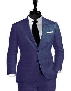 Alberto Nardoni Linen Dark Navy Blue Vested 3 Pieces Summer Linen Wedding/Groom/Groomsmen Suit Jacket & Pants & Vest Suit - Mens Linen Suit - Men's Tuxedo USA