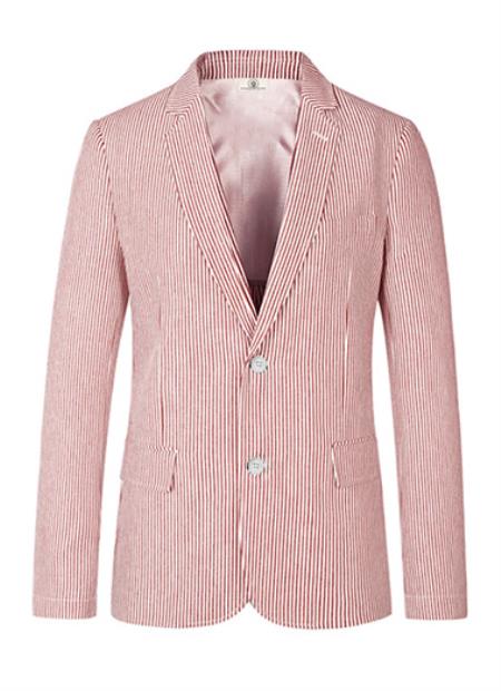 Cheap Priced Blazer Jacket For Men Online Brick 2 Button seersucker ~ sear sucker Sport Coat red Color