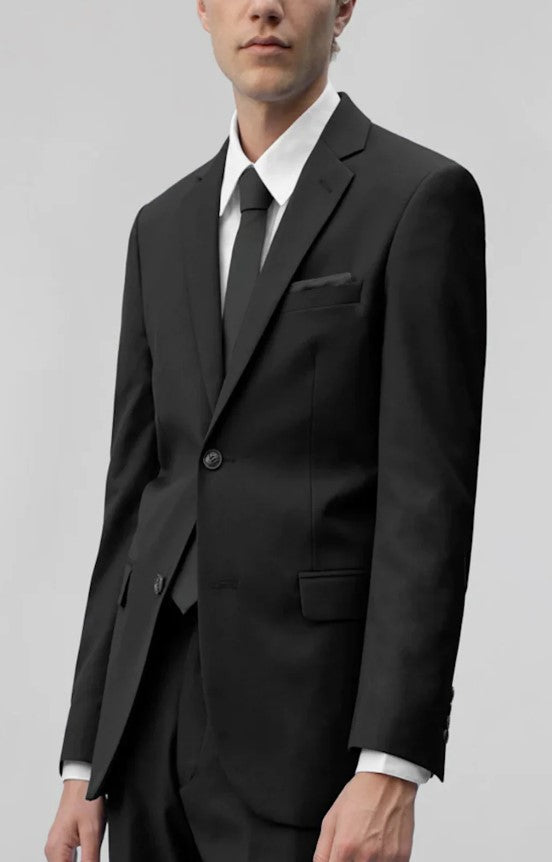 Mens Black Notched Lapel 2-Button Suit Slim Fit Double back Vent