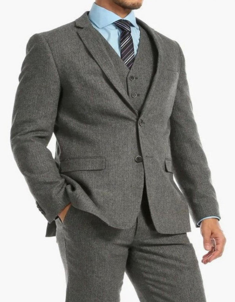 Mens Single Breasted Two Button Slim Fit Suit Gray