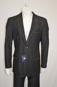 Two buttons Jean Sport coat Jacket Denim Men's Wholesale Blazer with Contrast Stitches Black