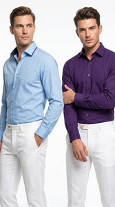 Men’s Mandarin Collar Dress Shirt, Collarless Nehru Preacher Style Multi-Color Shirt