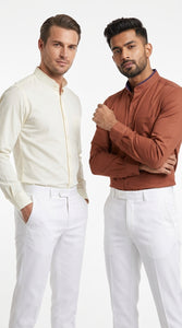Men’s Mandarin Collar Dress Shirt, Collarless Nehru Preacher Style Multi-Color Shirt