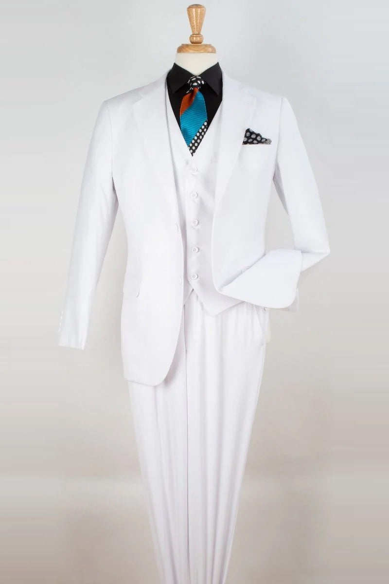 Mens Two Button Classic Fit Vested Suit in White — USA Men's Outlet