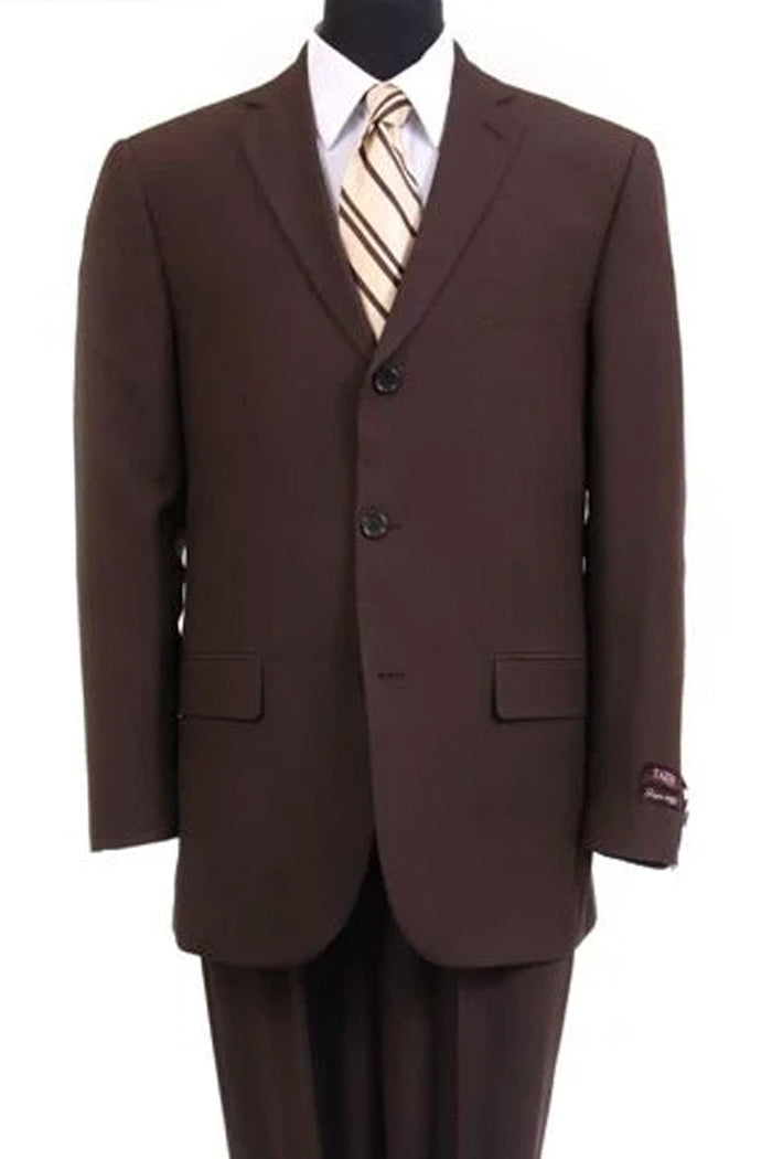 Men's Basic Three Button Poplin Suit in Brown