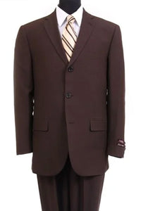 Men's Basic Three Button Poplin Suit in Brown