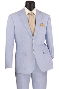 "Modern Fit Men's Seersucker Suit 2PC - Navy Blue Pinstripe Summer"