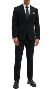 Mens Fall Fabric Cotton corduroy Suit - Winter Jacket and Pants in Color "Black" - Black front view