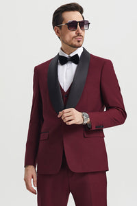 Men's Stacy Adams Vested One Button Shawl Lapel Designer Tuxedo in Burgundy