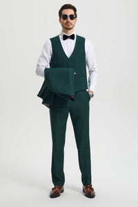 Men's Stacy Adams Vested One Button Shawl Lapel Designer Tuxedo in Hunter Green
