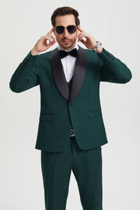 Men's Stacy Adams Vested One Button Shawl Lapel Designer Tuxedo in Hunter Green