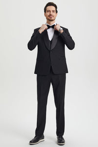 Men's Stacy Adams Vested One Button Shawl Lapel Designer Tuxedo in Black