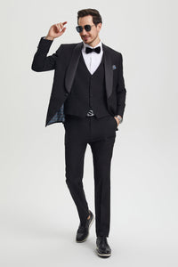 Men's Stacy Adams Vested One Button Shawl Lapel Designer Tuxedo in Black