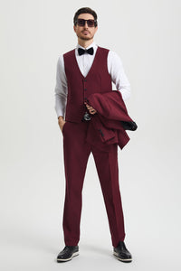Men's Stacy Adams Vested One Button Shawl Lapel Designer Tuxedo in Burgundy