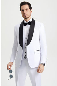 Men's Stacy Adams Vested One Button Shawl Lapel Designer Tuxedo in White