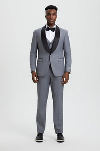 Men's Stacy Adams Vested One Button Shawl Lapel Designer Tuxedo in Grey