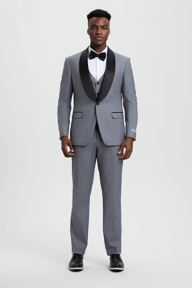 Designer Gray Prom Tuxedo - Grey Wedding Stacy Adams Suit