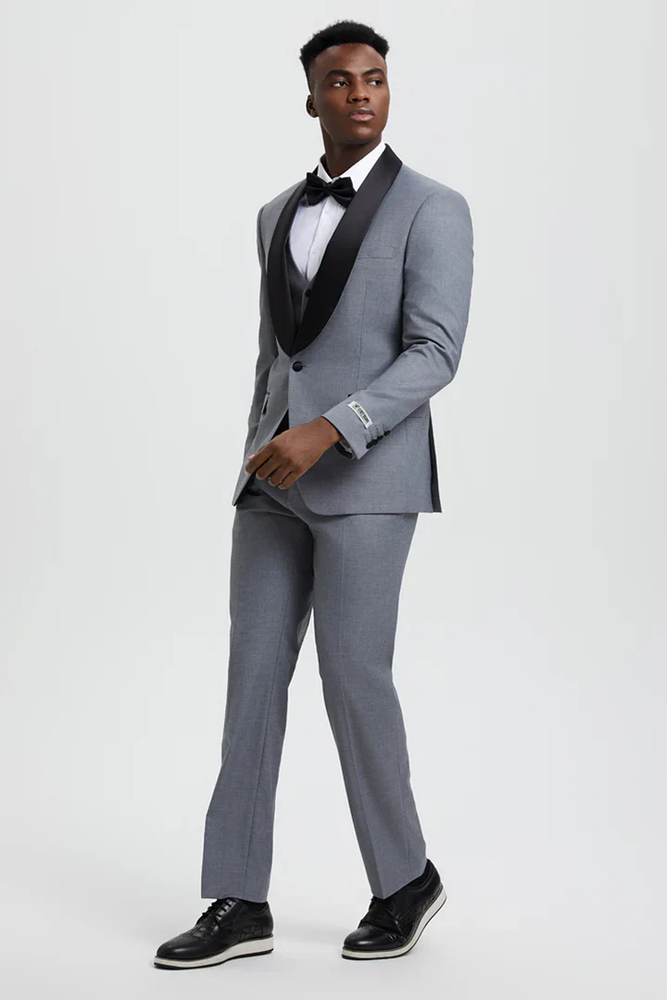 Designer Gray Prom Tuxedo - Grey Wedding Stacy Adams Suit