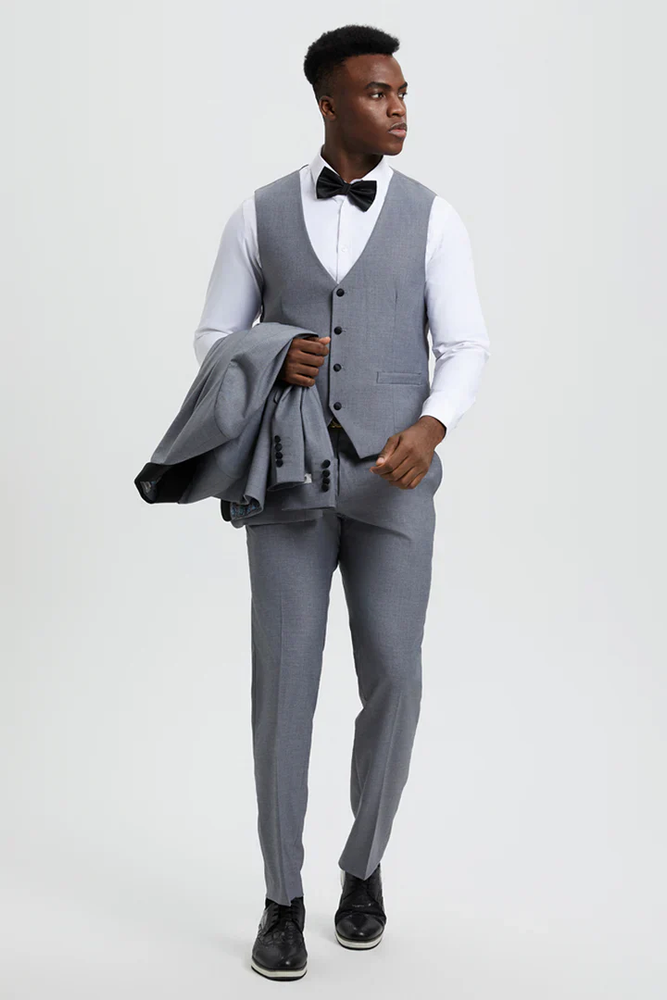 Designer Gray Prom Tuxedo - Grey Wedding Stacy Adams Suit