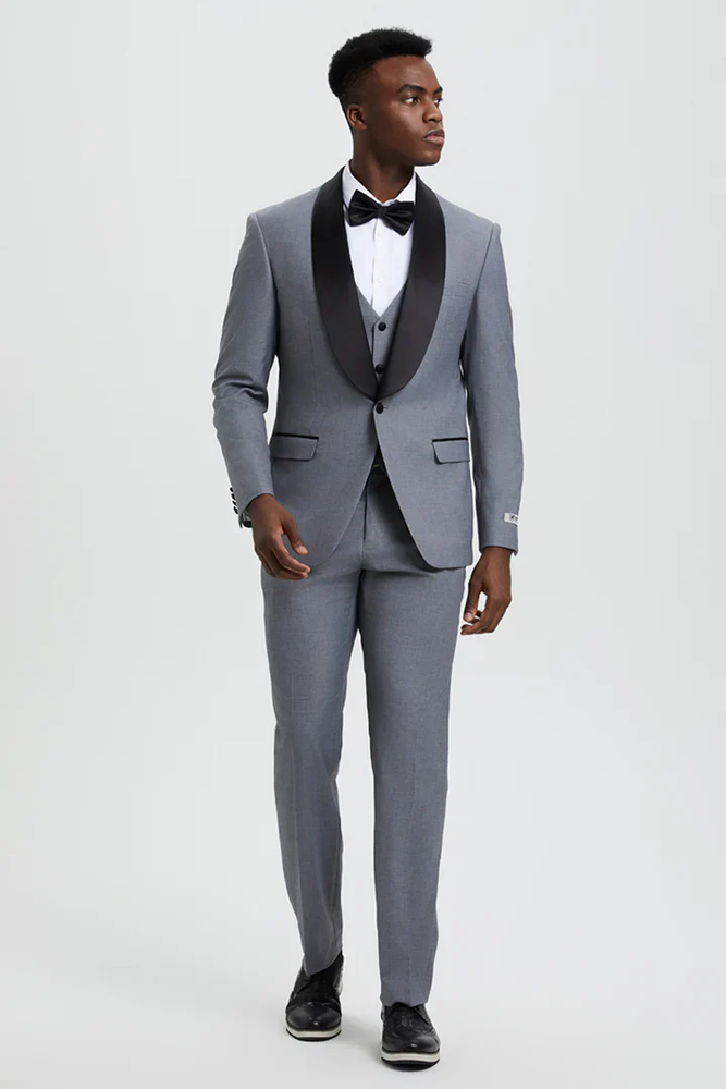 Designer Gray Prom Tuxedo - Grey Wedding Stacy Adams Suit
