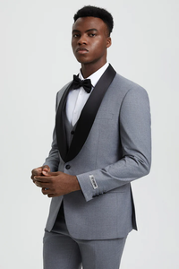 Designer Gray Prom Tuxedo - Grey Wedding Stacy Adams Suit