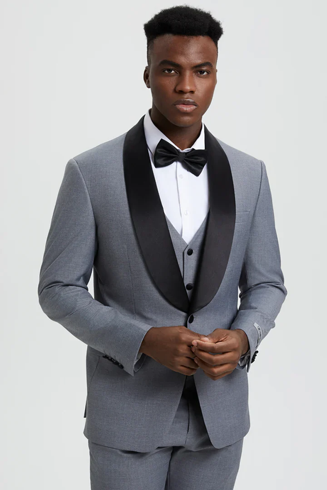 Designer Gray Prom Tuxedo - Grey Wedding Stacy Adams Suit