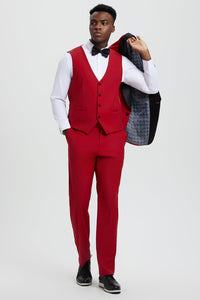Men's Stacy Adams Vested One Button Shawl Lapel Designer Tuxedo in Red