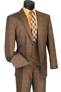 Mens Glen Plaid 3-Piece Suit – Classic Regular Fit Design