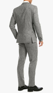Men’s Grey Tweed Three Piece Suit – Vintage British Fabric Slim Fit Wedding & Business Wear