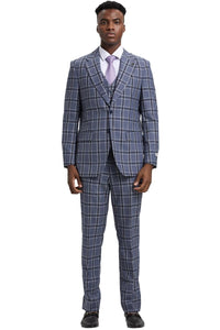 Men's Stacy Adams Two Button Vested Glen Plaid Check Suit in Grey