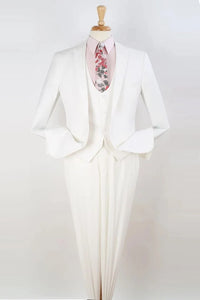 White Wedding Suit For Men - Perfect For Groom - Mens One Button Slim Fit Vested Peak Lapel Skinny Suit In White - Men's Tuxedo USA