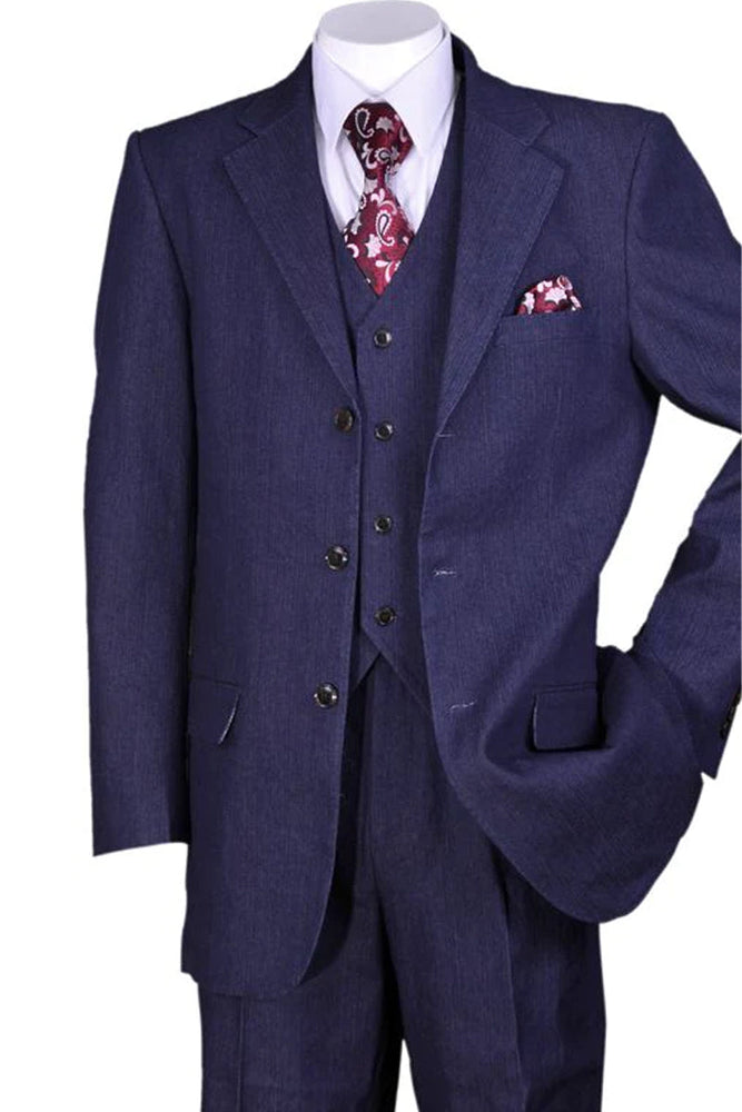 Mens 3 Button Vested Denim Jeans Suit in Navy Blue