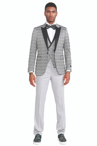 Designer Gray Prom Tuxedo - Grey Wedding Suit With Double Breasted