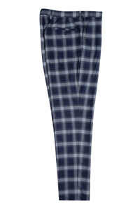 Bold Navy Men's Stacy Adams Double-Breasted Suit in Windowpane Plaid