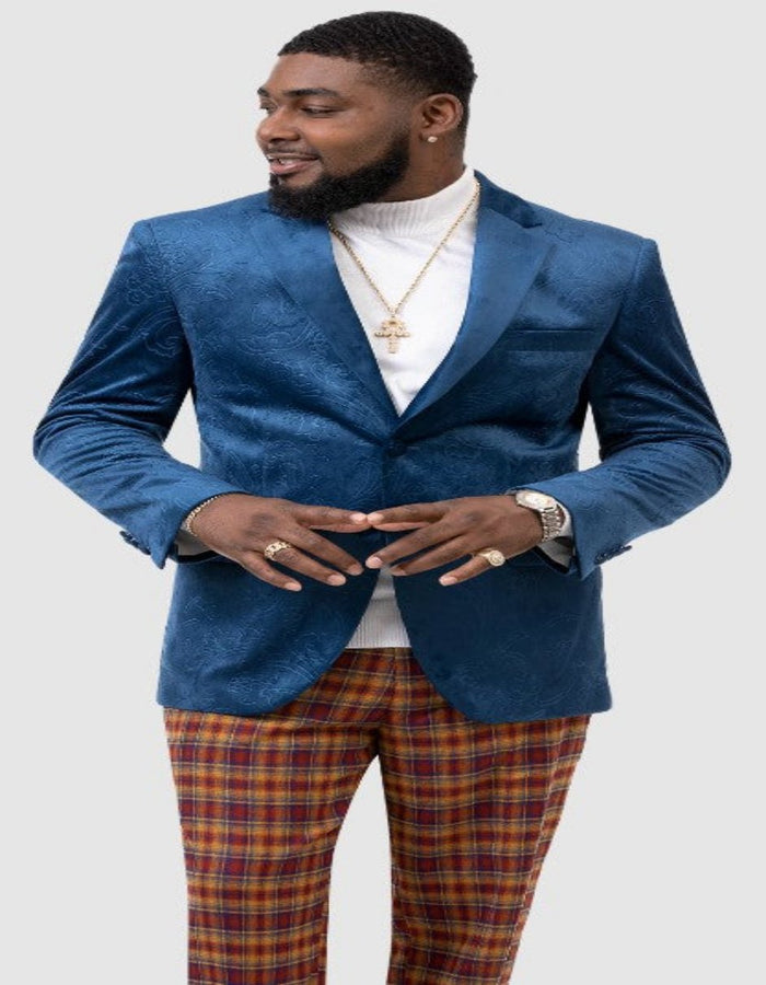 Paisley Blazer - Prom 2026 Tuxedo Dinner Jacket - Velvet Sport Jacket in Color Blue