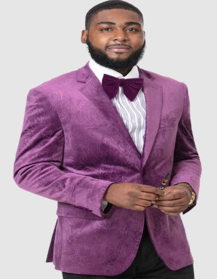 Paisley Blazer - Prom 2026 Tuxedo Dinner Jacket - Velvet Sport Jacket in Color Purple