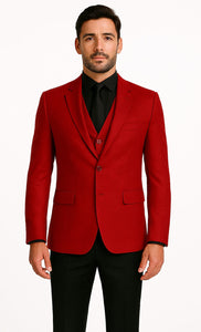 Velvet Paisley Blazer - Comes With Free Vest and Pants - Slim Fit - Red