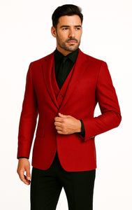 Velvet Paisley Blazer - Comes With Free Vest and Pants - Slim Fit - Red