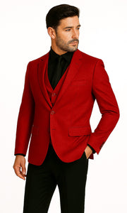 Velvet Paisley Blazer - Comes With Free Vest and Pants - Slim Fit - Red