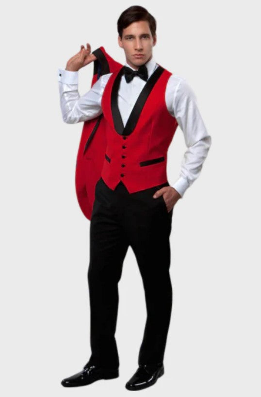 Big and Tall Tuxedo - Red 3 Piece Vested Shawl Lapel Tuxedo