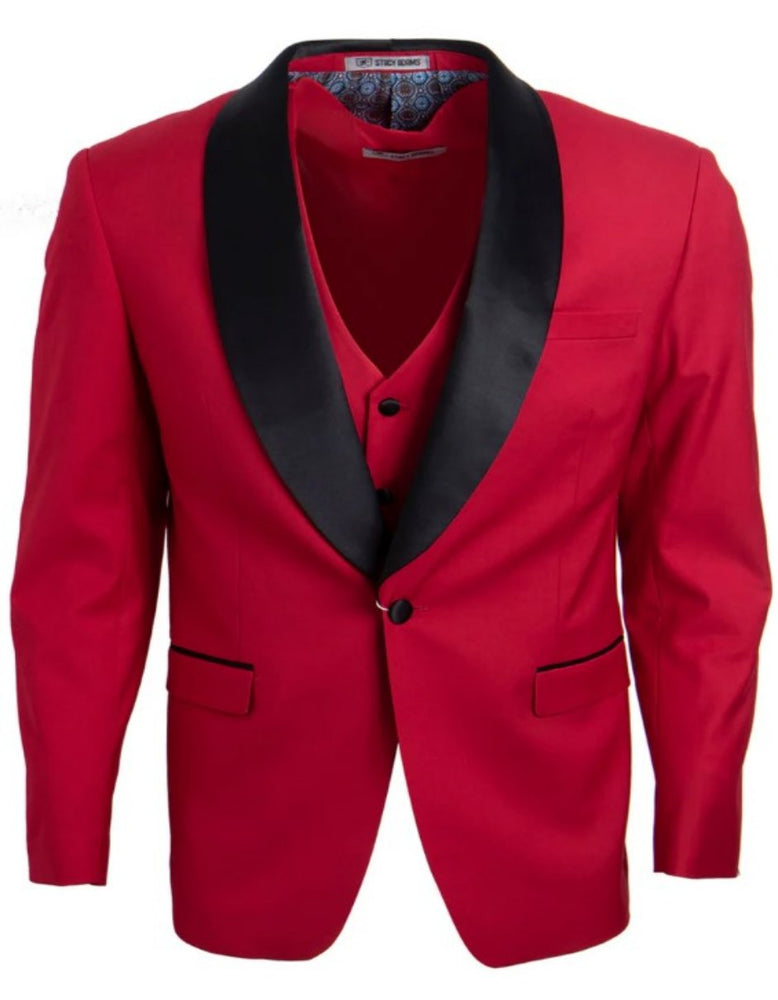 Mens Vested One Button Shawl Lapel Tuxedo in Red