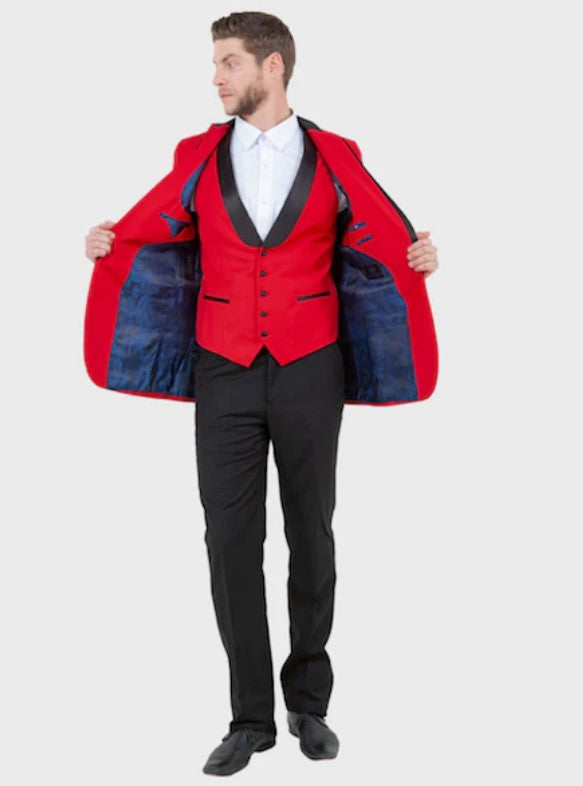 Big and Tall Tuxedo - Red 3 Piece Vested Shawl Lapel Tuxedo