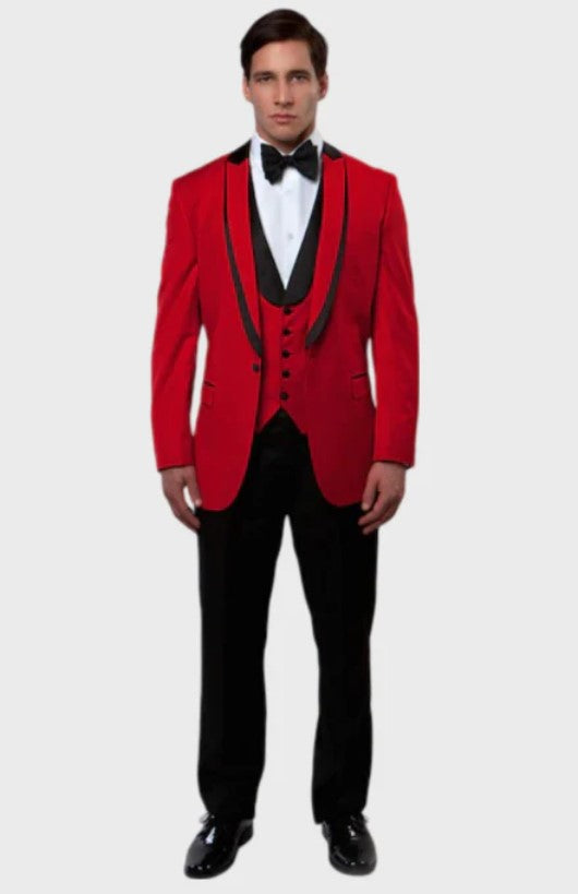 Big and Tall Tuxedo - Red 3 Piece Vested Shawl Lapel Tuxedo