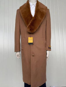Mens Cashmere Blend Vicuna Light Brown - Dark Camel Coat Full Length - Cashmere Overcoat