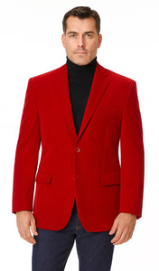Vinci Men's Red Velvet 2-Button Regular-Fit Blazer