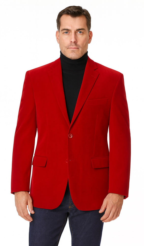 Vinci Men's Red Velvet 2-Button Regular-Fit Blazer