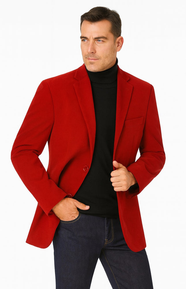 Vinci Men's Red Velvet 2-Button Regular-Fit Blazer