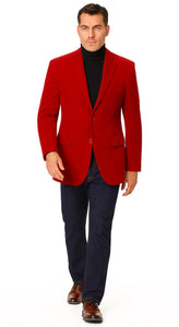 Vinci Men's Red Velvet 2-Button Regular-Fit Blazer