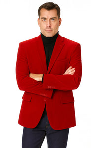 Vinci Men's Red Velvet 2-Button Regular-Fit Blazer